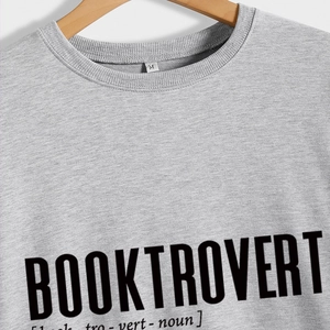 Grey Booktrovert letter print long sleeve sweatshirt with crew neck and ribbed collar