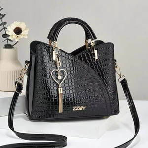 PU Leder Handtasche Krokodilprägung Mehrlagig Schulter Umhängetasche Herz Künstliche Perlen Quaste Elegant Damen Mode