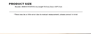 Detailed size chart for the triple-layer cross bracelet with length and width dimensions