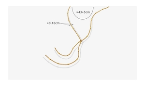 Detailed view of gold tassel necklace chain showing 43+5cm length and 0.18cm width