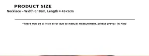 Size specifications of the geometric tassel necklace showing 0.18cm width and 43+5cm length