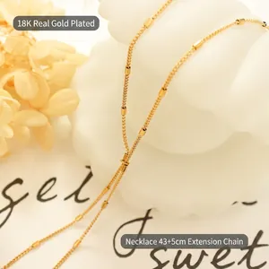 18K gold plated geometric tassel necklace with 43+5cm extension chain for women