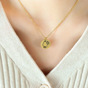 Collier À Pendentif Portrait De Visage Humain Minimaliste Bijoux D Art Abstrait Géométrique En Acier Inoxydable Plaqué Or Pour Femmes