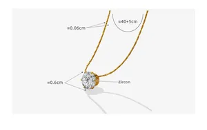 Detailed view showing 0.6cm zircon pendant and 40+5cm gold chain dimensions