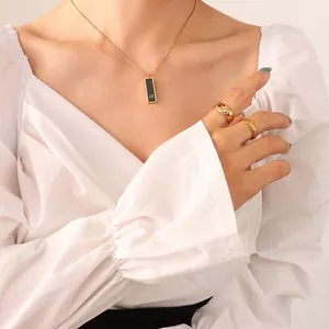 Minimalist Square Pendant Necklace Titanium Steel 18K Gold Plated Acrylic Letter G Snake Chain Jewelry For Women