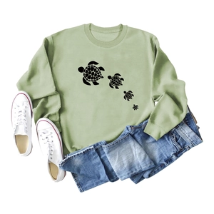 Olive green sweatshirt with turtle silhouette print and casual lifestyle styling