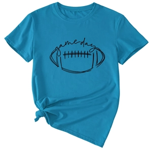 Sky blue Game Day t-shirt featuring football graphic and knotted hem detail