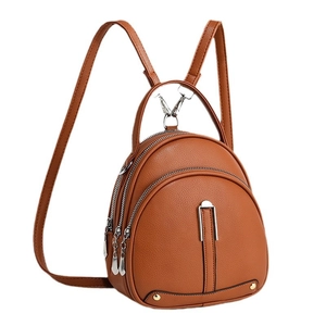 Mini sac à dos marron en cuir PU grainé avec plusieurs compartiments zippés