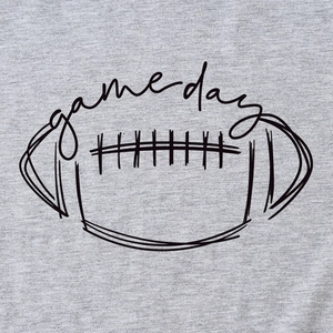Grey Game Day t-shirt featuring a minimalist hand-drawn football graphic and lettering