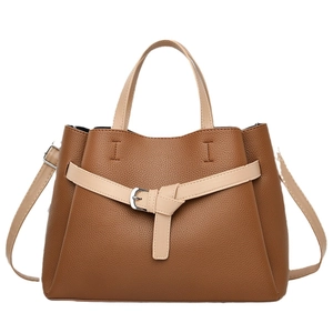 Fashionable macaron patchwork large capacity handbag with top handle and shoulder strap