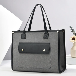 Women's Fashion Color Block Tote Bag Large Capacity Canvas PU Leather Shoulder Bag Casual Splicing Daily Commute Handbag