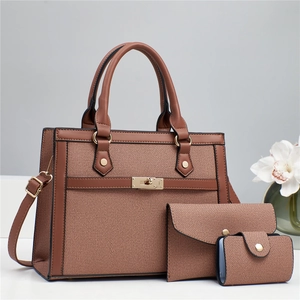 Ensemble de sacs 3 pièces en toile pour femmes avec sac à main et pochette, détails dorés