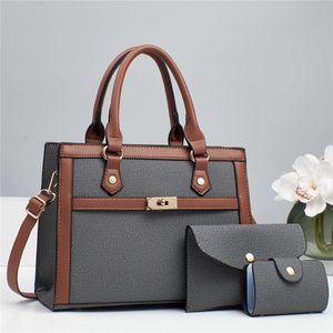 Sac à Épaule Femme Mode Couleur Contrastée Toile Cuir Synthétique Tote Pochette Porte-Cartes Sac à Main Polyvalent