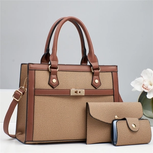 Ensemble de 3 sacs à main en toile grande capacité avec garniture en cuir et fermoir