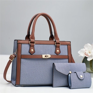 Ensemble de 3 sacs à main en toile pour femme avec bordures en cuir et fermoir