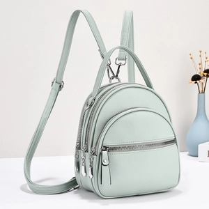 Sac à dos mode vert menthe en cuir à motif litchi avec triple compartiment zippé