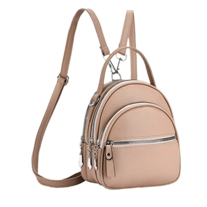 Mini sac à dos macaron marron à la mode en cuir PU grainé avec trois compartiments zippés