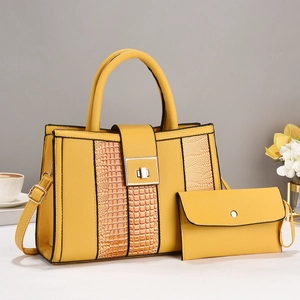 Set borsa a mano e pochette gialla in pelle sintetica con dettagli stile coccodrillo