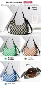 Détails du sac hobo à damier avec imprimé sourire, dimensions 26x9x23cm et couleurs
