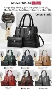 Detail view of crocodile pattern handbag set showing size 30x12x23cm in seven colors