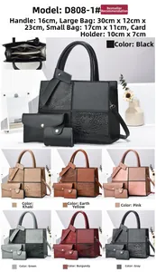 Detailed size specifications for croc-patterned tote bag three-piece set with dimensions