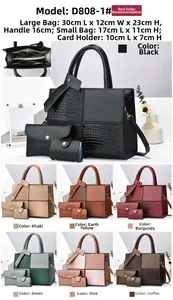 Detailed close-up of a 3-piece composite handbag set with crocodile pattern splicing