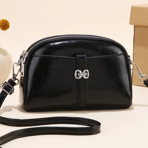 Retro Soft PU Leather Mini Shoulder Bag For Women Fashion Mom Phone Pouch Double Zipper Shell Crossbody Bag Daily Use Purse