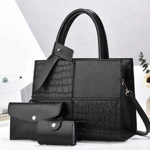 Women Fashion PU Leather Tote Bag Crocodile Pattern Stitching Large Capacity Shoulder Bag With Wallet And Card Holder Handbag