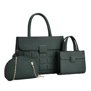 Ensemble de 3 sacs à main vert foncé avec grand cabas et bandoulière à motif damier