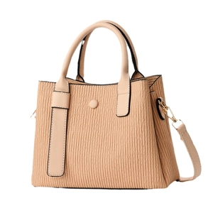 Chic apricot pleated shoulder bag with gold hardware and detachable strap