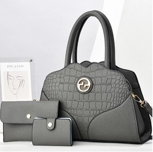 Ensemble de sacs à main gris 3 pièces avec texture pierre et logo doré élégant