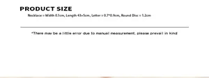 Size specifications for Y-shaped tassel necklace with letter MHD and round plate charm