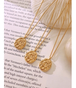 Detailed view of irregular 18K gold plated walnut shell texture pendants on necklaces