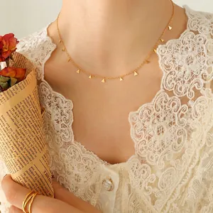 Minimalist 18K gold plated titanium collar necklace with small triangle charms