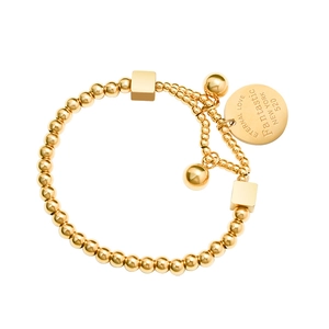 Bracelet à perles plaqué or double couche minimaliste avec breloques d'amour gravées