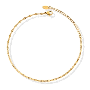 Minimalist 18K gold plated titanium steel leaf chain anklet with lobster clasp for women