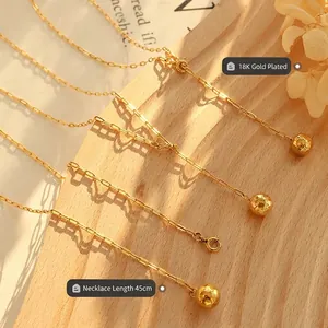 18K gold plated paperclip chain necklace with textured ball pendant, 45cm adjustable length