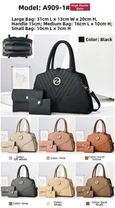 Three-piece set featuring large tote bag and pouches with V-quilted faux leather finish