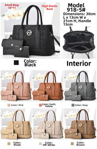 Three-piece tote bag set with textured faux leather, internal compartments and metal buckle