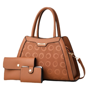 Ensemble de sacs 3 pièces en cuir PU marron avec sac à main, portefeuille et étui