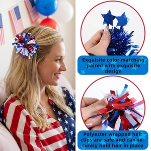 Close-up of Independence Day hair clip with red blue white tassels and star details