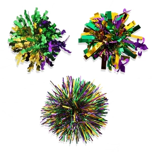 Mardi Gras Lametta Dekoration mit violetten grünen goldenen Irisblumen Silhouetten
