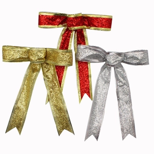 Christmas Decoration Bows Glitter Plastic Hanging Ornaments For Xmas Tree Holiday Party Decor Red Gold Silver