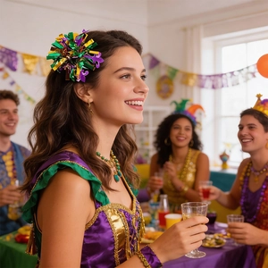 Mardi Gras Haarklammern mit lila gold grünen Lametta und Fleur-de-Lis für Karneval