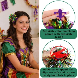 Mardi Gras Haarspangen mit lila-gold-grünen Quasten und Fleur-de-Lis-Emblem-Detail