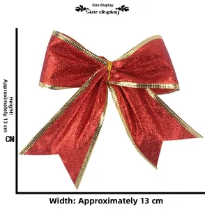 Détail du nœud de Noël à paillettes rouges 13cm avec bord doré et dimensions précises