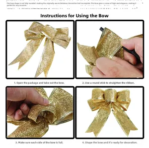 Passaggi fai-da-te per modellare un fiocco di Natale glitterato d'oro con nastri regolabili