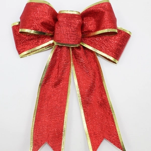 25cm large red and gold Christmas bow with glitter texture for Christmas tree decoration