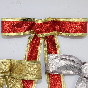 Glitter Christmas bows in red gold and silver for holiday tree party decorations