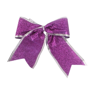 Nœud de Noël violet scintillant avec bordure argentée pour décoration de sapin